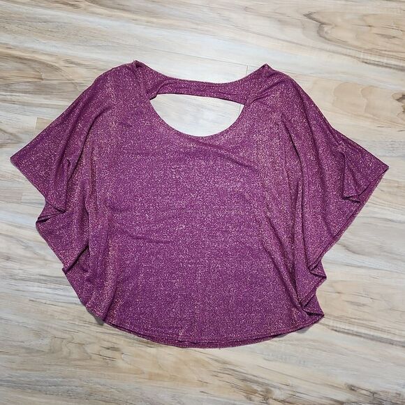 🔺️Soprano Wine & Metallic Gold Batwing Blouse Medium - Picture 3 of 12